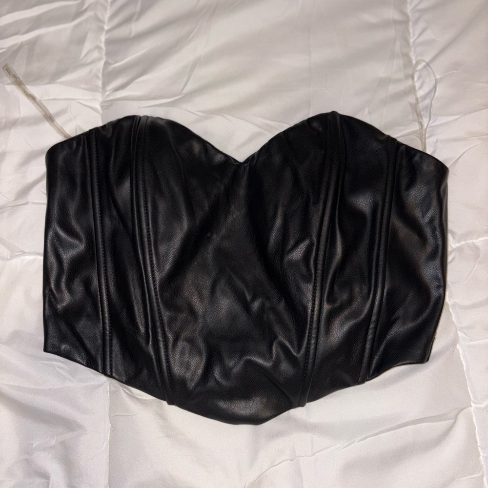 Black Faux Leather Crop Top